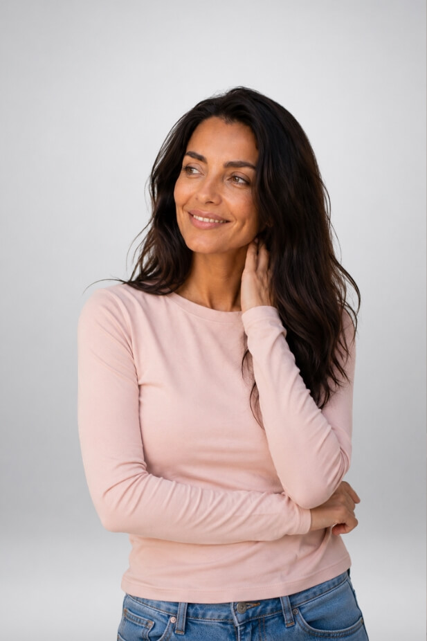 Women's cotton long sleeve T-shirt. Color: powder